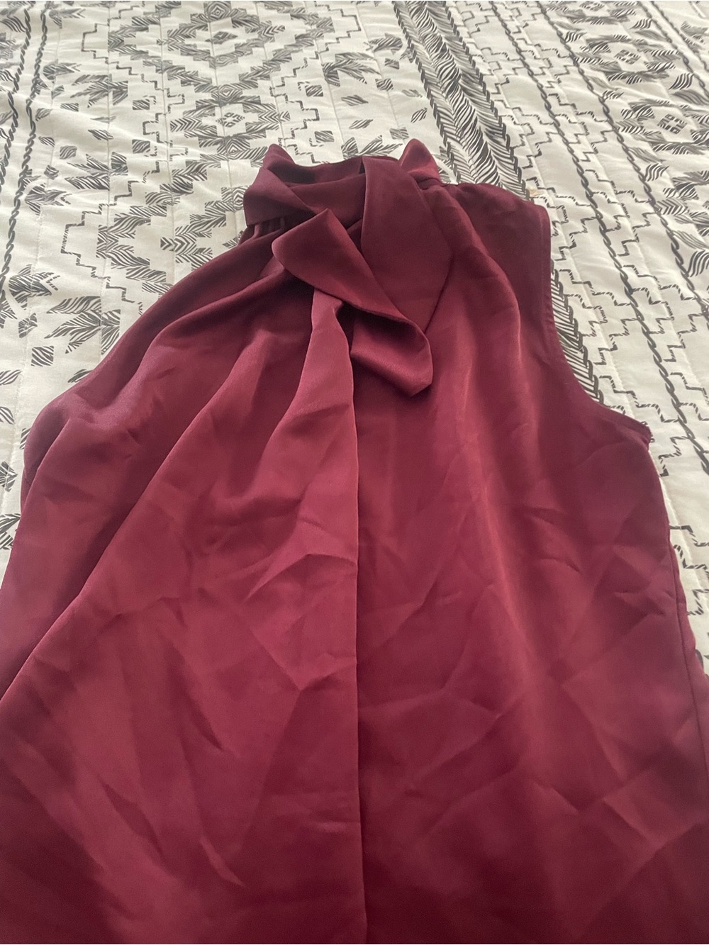LOFT Sleeveless Bow-Neck Blouse in Wine